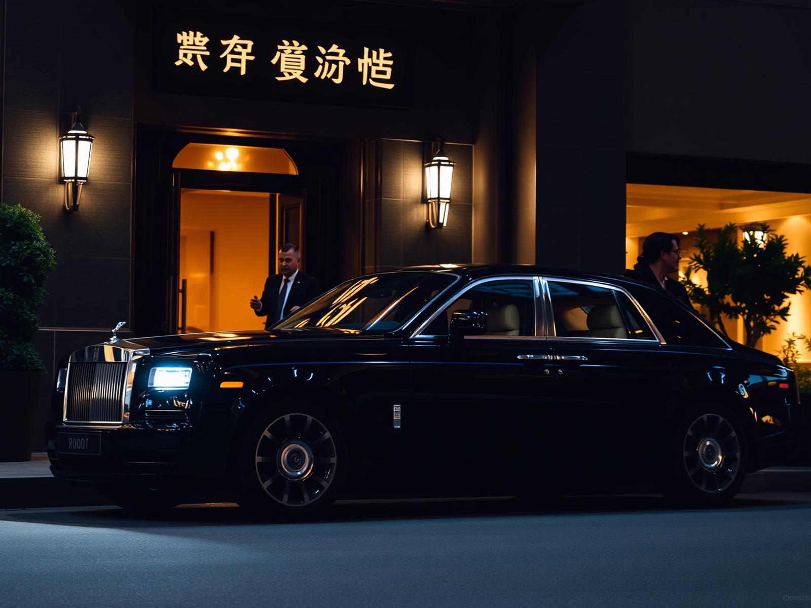 Black Rolls-Royce Phantom waiting at a Hong Kong restaurant entrance