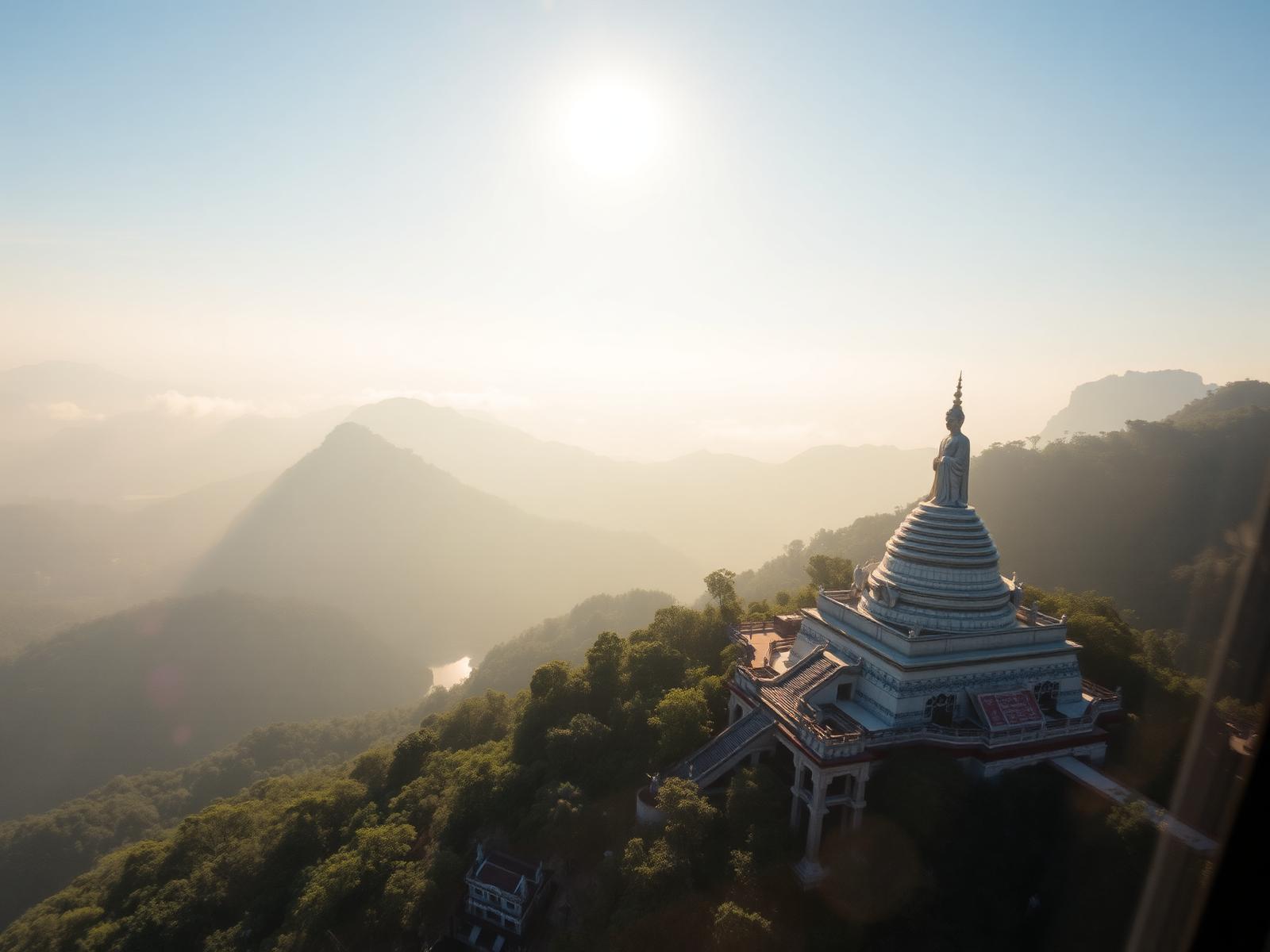 Aerial view of the Tian Tan Big Buddha on Lantau Island