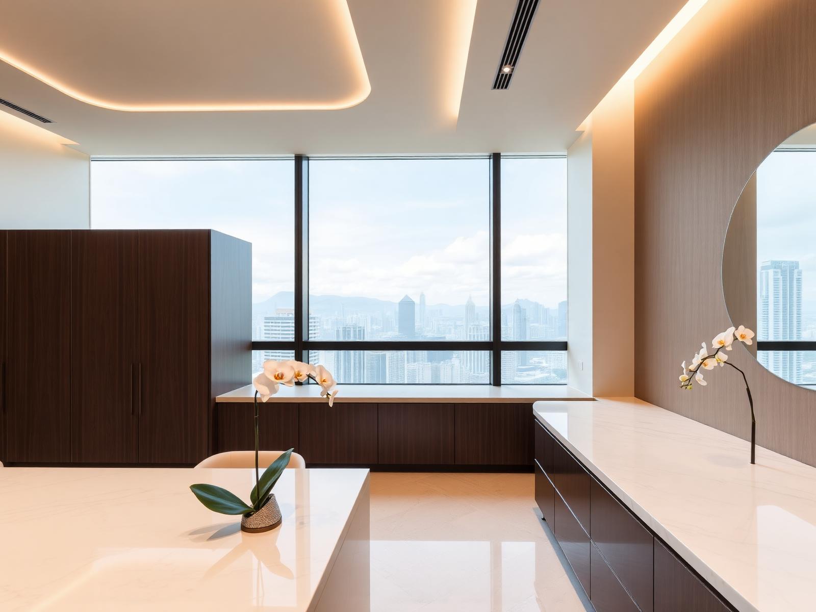 Calm minimalist private medical suite in Hong Kong with city view